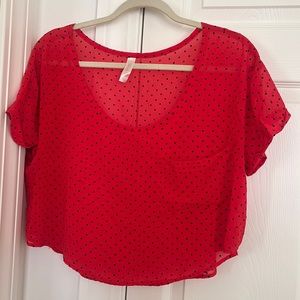 Super cute Polka dot sheer short sleeve crop top with pocket